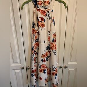 No Boundaries Cream Maxi Dress with Orange & Navy Floral Print